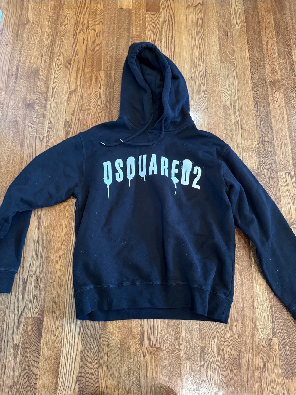 DSQUARED2 Boys Black Hoodie with Light Blue Drip Logo Size XL